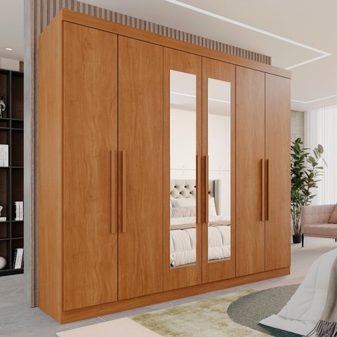 Guarda-Roupa Casal Casal 6 Portas 3 Gavetas com Espelho Roma Espresso Móveis Marrom/Cinamomo