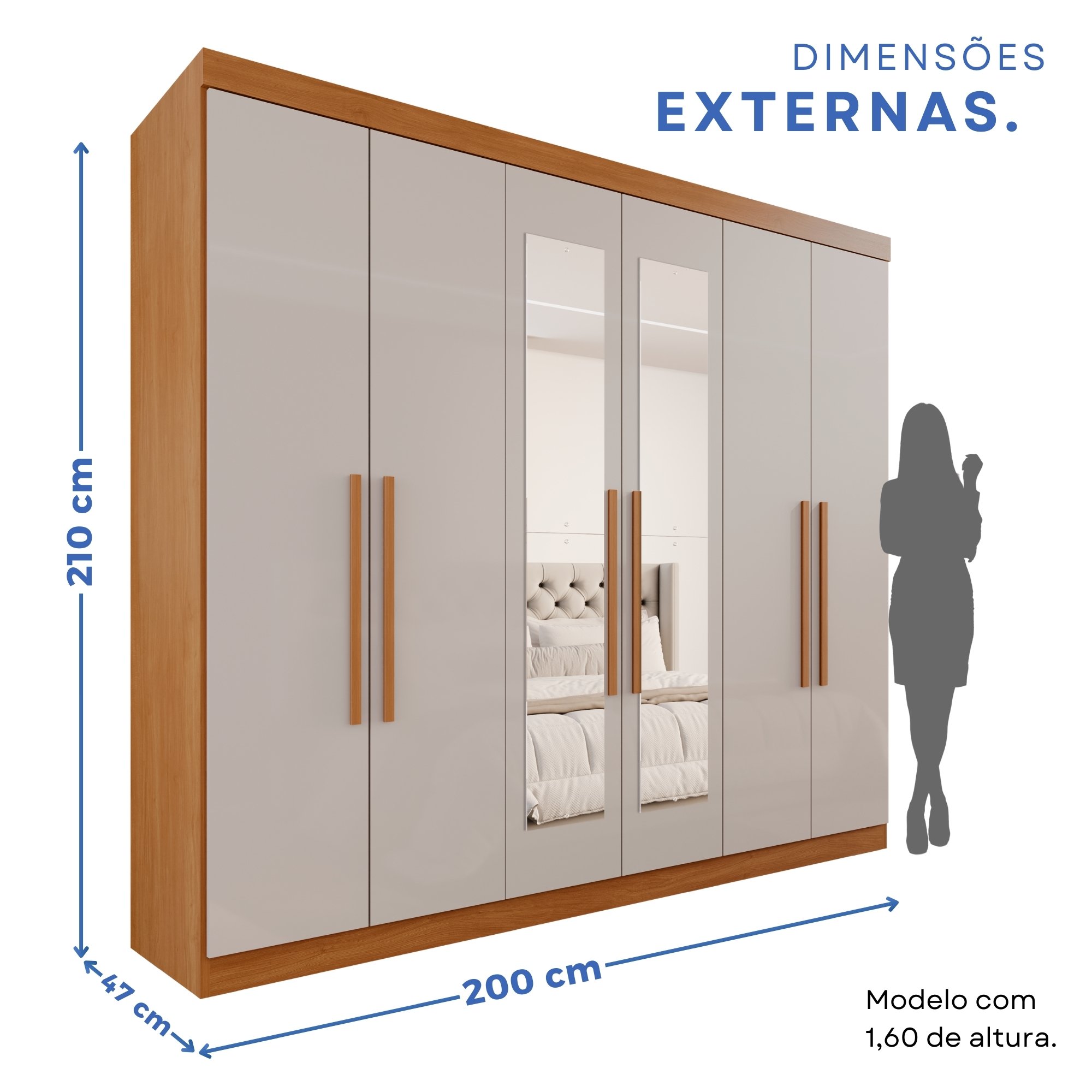 Guarda-roupa Casal 6 Portas 3 Gavetas com Espelho Roma Espresso Móveis - 5