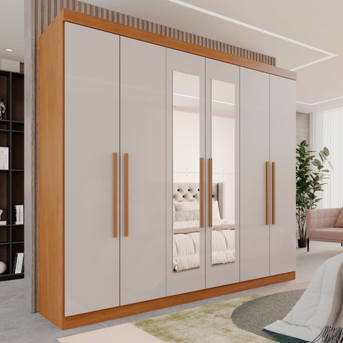 Guarda-Roupa Casal Casal 6 Portas 3 Gavetas com Espelho Roma Espresso Móveis