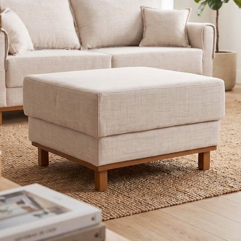Puff 80cm Linho Ananda CabeCasa MadeiraOriginals Bege/Creme