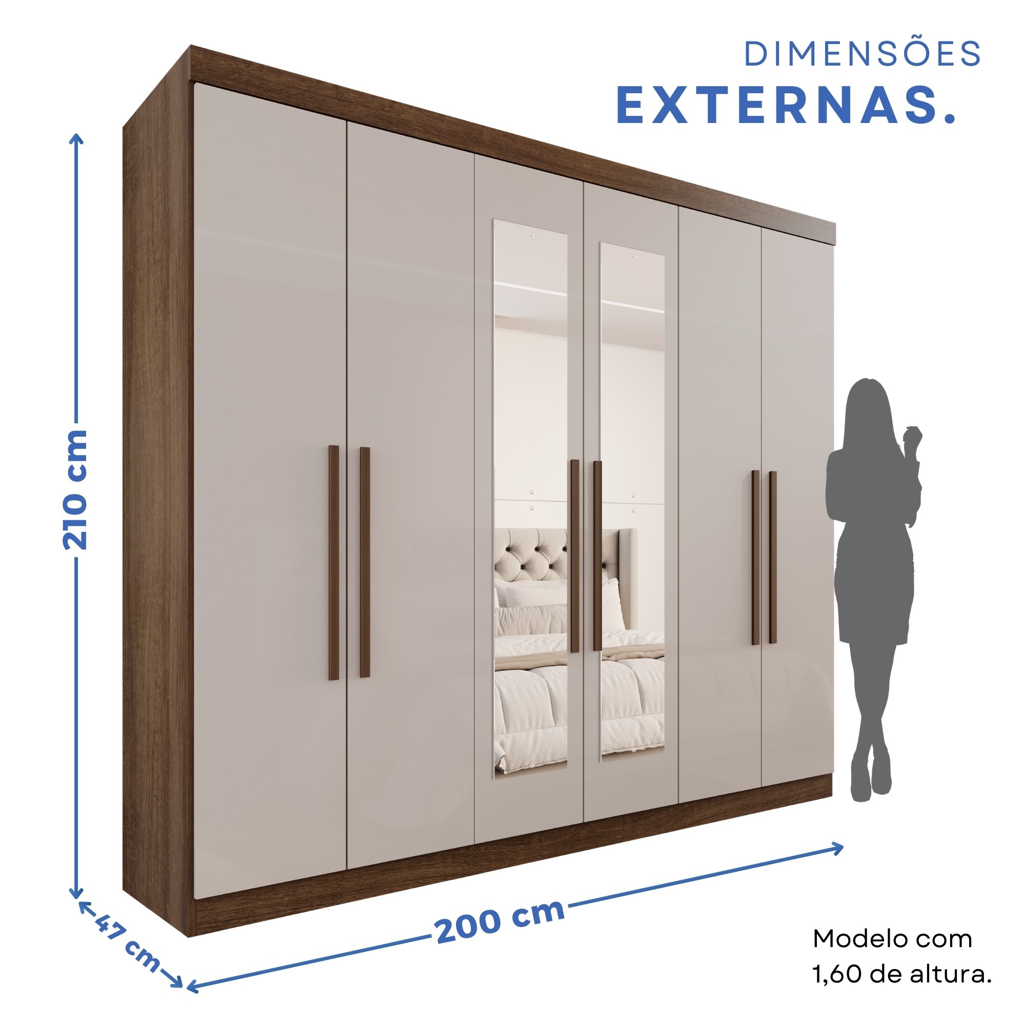 Guarda-roupa Casal 6 Portas 3 Gavetas com Espelho Roma Espresso Móveis - 5