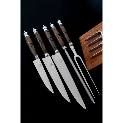 Cepo Mestre Cuteleiro Completo – Facas 6”, 8” e 10” + Garfos + Chaira – Inox 3mm