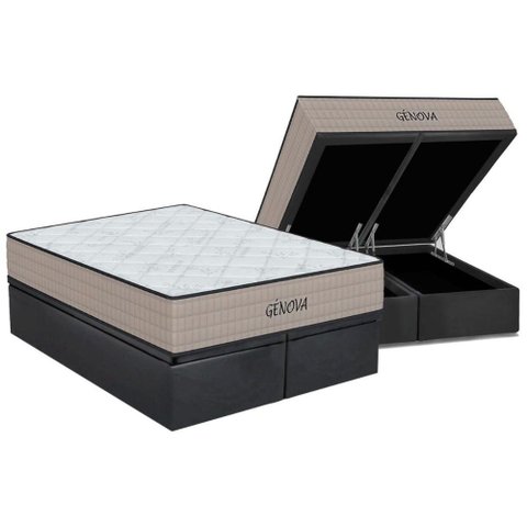 Cama Box Baú Queen: Colchão Espuma D45 Orthoflex Genova + Base CRC Suede Gray(158x198)