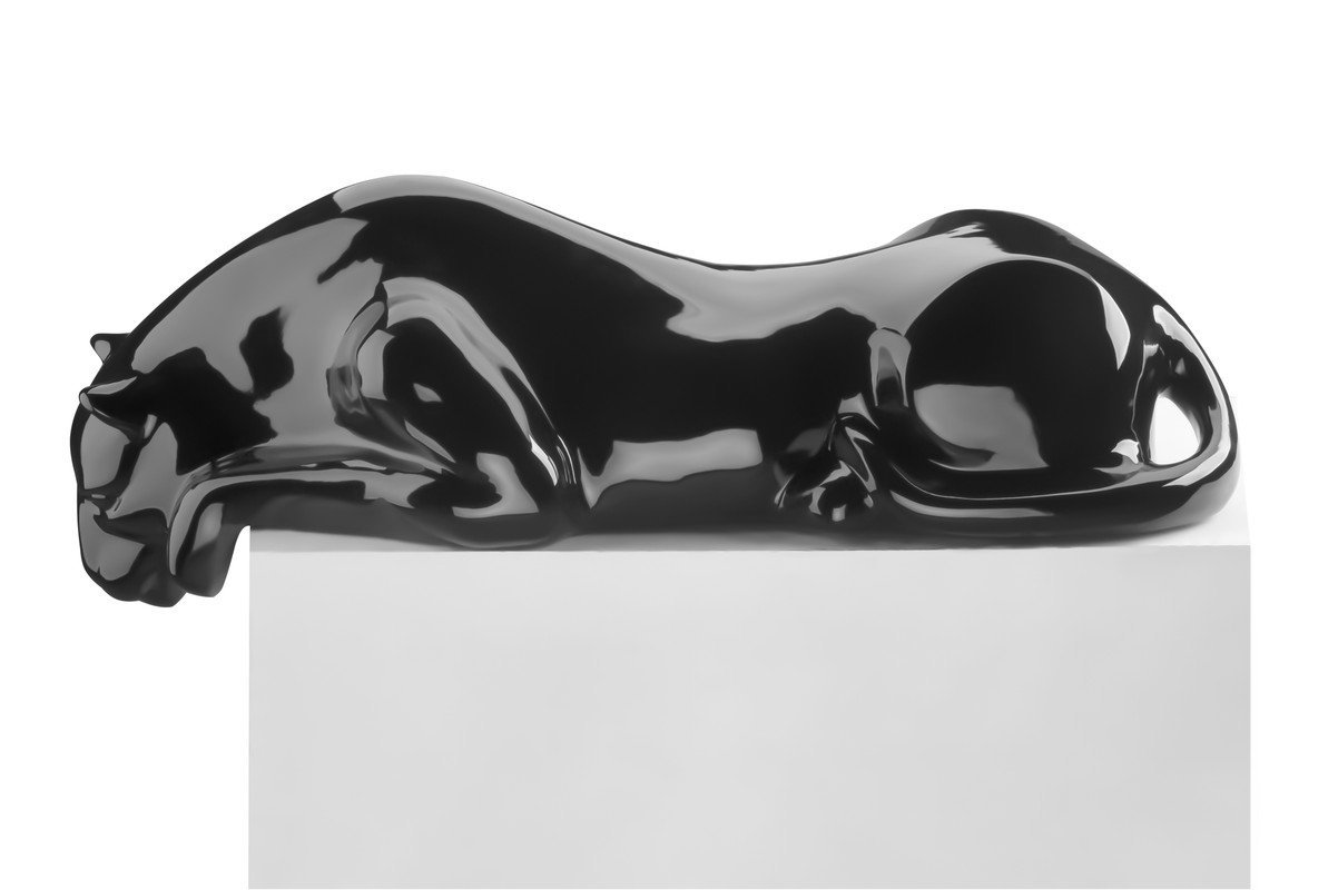 Escultura Decorativa Estátua Pantera Bebendo Água Piscina 102cm:preto Brilho - 2