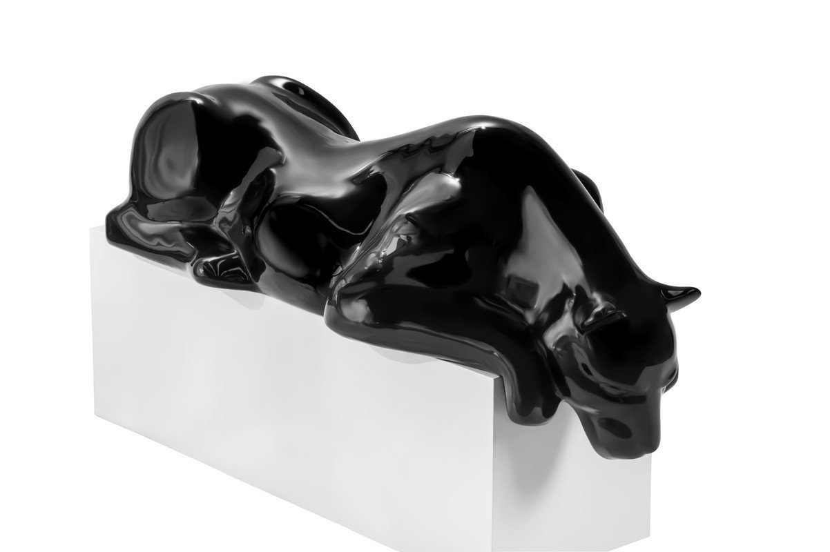 Escultura Decorativa Estátua Pantera Bebendo Água Piscina 102cm:preto Brilho