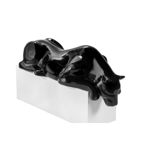 Escultura Decorativa Estátua Pantera Bebendo Água Piscina 102cm:preto Brilho