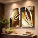 Ver imagem 1 de Quadro Decorativo Abstrato Folhagem Natural Detalhes em Bronze