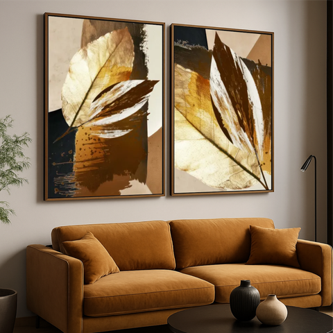 Quadro Folhagem Abstrato Moderno em Detalhes Bronze