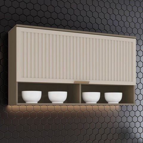Armário Aéreo Cozinha Connect 120 cm 1 Porta Basculante Ripado Duna/Cristal Henn MDF