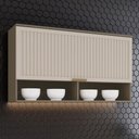 Ver imagem 1 de Armário Aéreo Cozinha Connect 120 cm 1 Porta Basculante Ripado Duna/Cristal Henn MDF