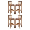 Ver imagem 1 de Kit 4 Banquetas Alta com Encosto em Rattan Portugal Estofado Impermeável Caramelo L85 Rmi