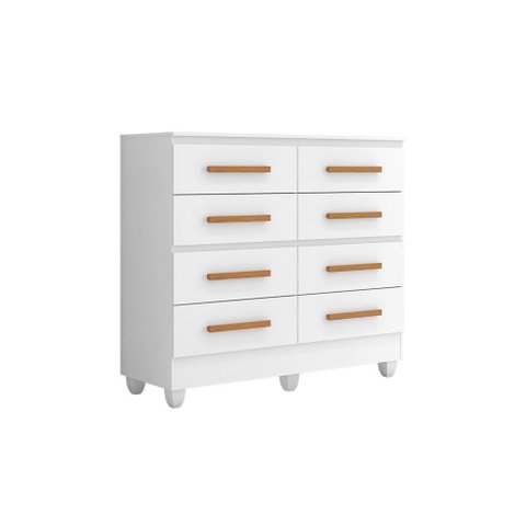 Cômoda Casal 8 Gavetas Lite com Pés Branco Móveis Leão