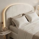 Ver imagem 1 de Cabeceira Cama Box Queen Colli 160cm Estofada Orgânica Moderna Suede Bege Claro - Desk Design