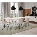 Ver imagem 1 de Mesa Sala De Jantar Industrial Branca 135X75 Com 6 Cadeiras Brancas De Ferro Preto Cor: Branco