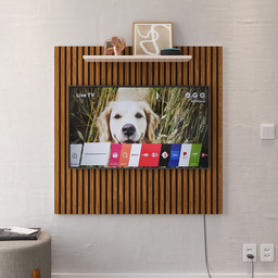 Painel para Tv Smart 32 Polegadas com Nicho Prateleira Sala Quarto Star - Ripado / Off White - 2