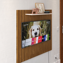 Painel para Tv Smart 32 Polegadas com Nicho Prateleira Sala Quarto Star - Ripado / Off White - 3