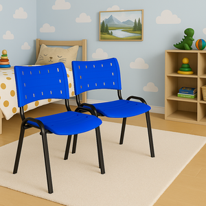 Kit 2 Cadeiras Iso Fixa Empilhável Escola Igreja Salão:azul