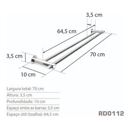 Toalheiro Duplo 70 Cm Inox - Kromus RD0112 - 3