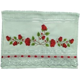 Toalha Bordada de Mão Lavabo com lindas Rosas na cor vermelha. Dohler Artesanalle Com Tira Bordada - 1