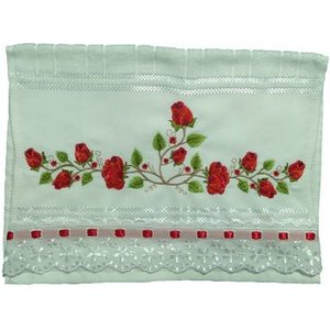 Toalha Bordada de Mão Lavabo com lindas Rosas na cor vermelha. Dohler Artesanalle Com Tira Bordada
