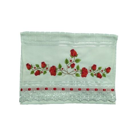 Toalha Bordada de Mão Lavabo com lindas Rosas na cor vermelha. Dohler Artesanalle Com Tira Bordada