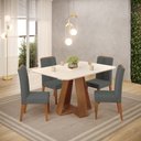 Ver imagem 1 de Conjunto de Mesa Kiara 120cm Freijó Off White e 04 Cadeiras Yasmin Freijó Linho Granito DJ Móveis