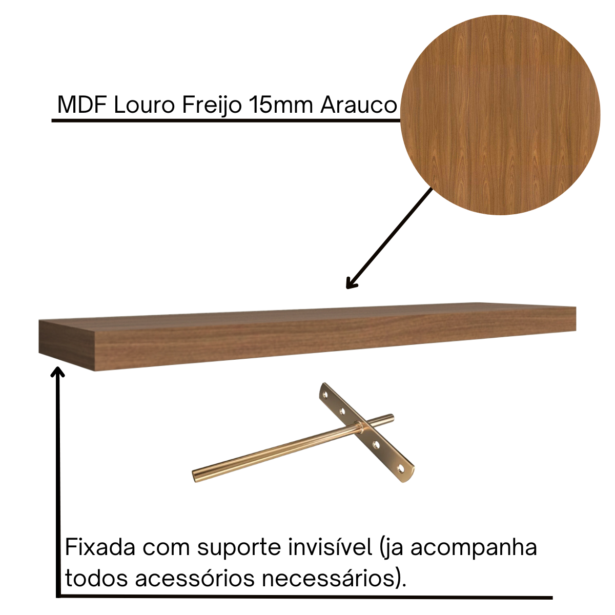 Prateleira Reta Decorativa 120x15 Mdf com Suporte Invisível Plancasa:louro Freijó - 5