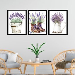 Kit 3 Quadros Jardim - Lavanda 45x34cm - com Vidro:moldura Preta - 1