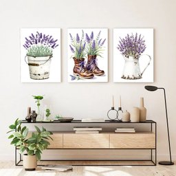 Kit 3 Quadros Jardim - Lavanda 45x34cm - com Vidro:moldura Preta - 2