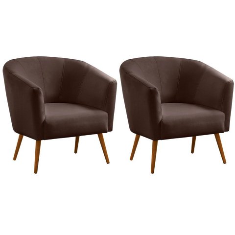 Kit 2 Poltronas para Sala e Escritório Pé Palito Belize Veludo Marrom