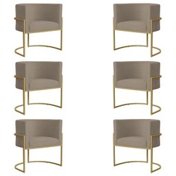 Kit 6 Poltronas Decorativa Sala de Estar Luana Base Gold Suede Cappuccino - Montanaris Decor Md Mont - 1