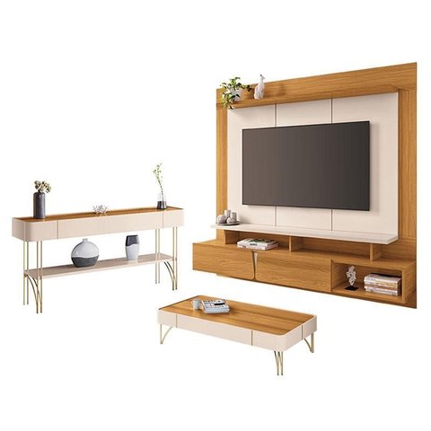 Home Suspenso Zenith Cinamomo Off White com Mesa de Centro Cadenza e Aparador Vivant Off White