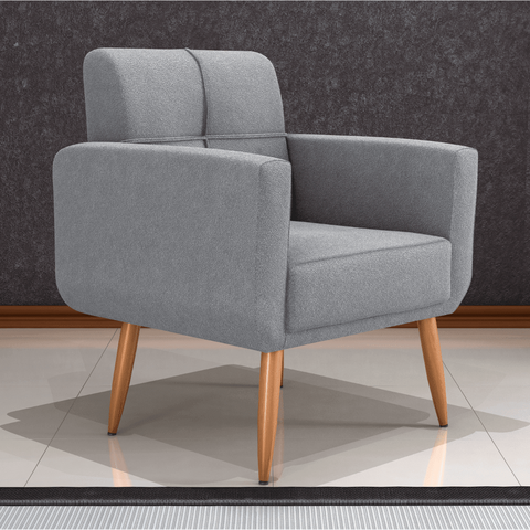 Poltrona Malaga Bouclé Cinza 69x69cm com Espuma D20 para Sala e Quarto