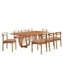 Ver imagem 1 de Sala de Jantar Mesa Flora Tampo Laminado Barril 8 Cadeiras Linho Palha/imbuia Nat/cinam. Imbuia