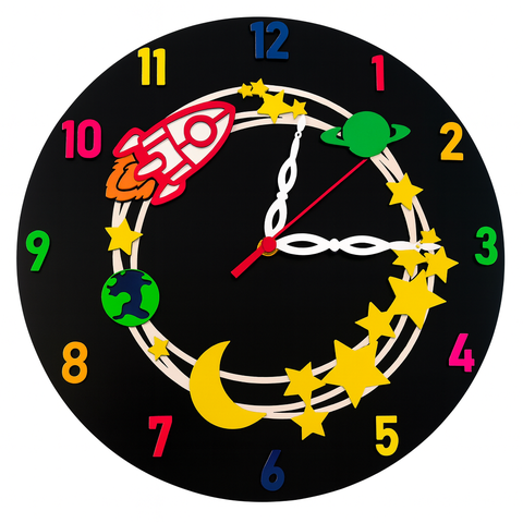 Relógio Foguete, Relógio de Parede, Decoração, Mdf, 30cm