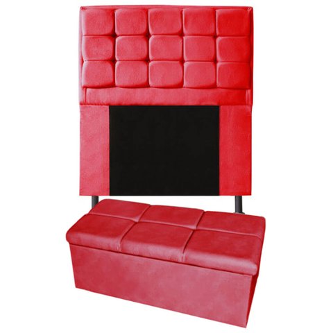 Kit Cabeceira + Calçadeira Baú Copenhague Solteiro 100cm Suede - Renascer Decor:Vermelho
