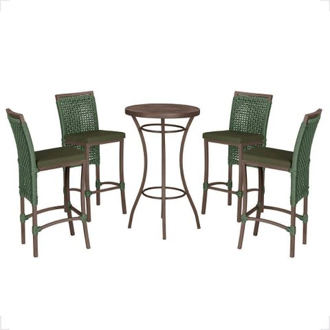 Mesa Bistro e 4 Banquetas Roma Marrom Corda Náutica 13 Verde