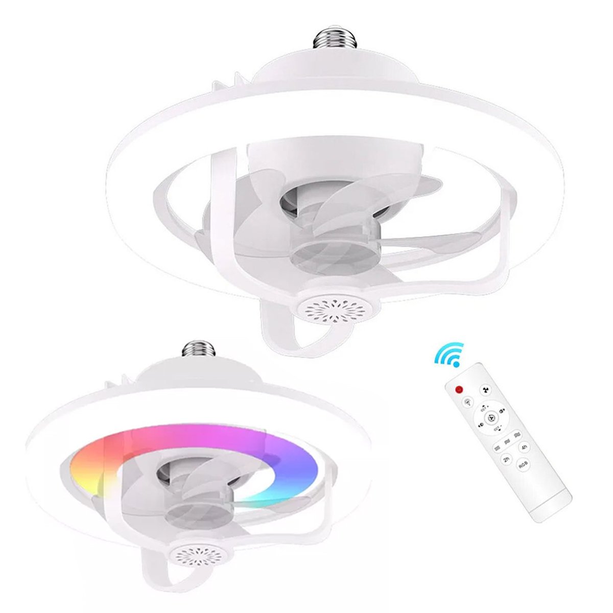 Lampada Led E27 Ventilador de Teto Rgb Controle Luz Ambiente Aromaterapia Calor Verao Dia Quente Cas