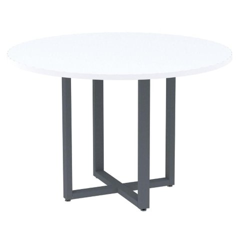 Mesa de Reunião Redonda P25 Pandin 110 Cm (largura) Tampo Mdp Branco Pé Aço Tubular Grafito