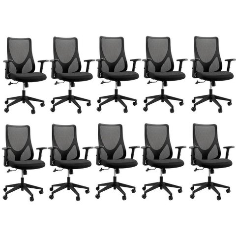 Kit 10 Cadeiras Diretor Oficial Comfort Corporate Pro Tela Mesh Base Giratória Braço Ajustável