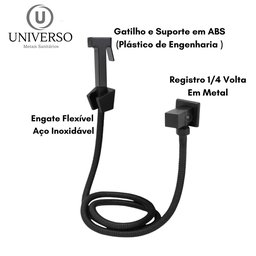 Ducha Higiênica Completa Quadrada Preta Fosco Black Matte - 11