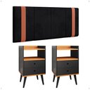 Ver imagem 1 de Kit Quarto Casal 2 Mesas Cabeceira Nicho Gavetas Painel Protetor Parede Cama Box 1,40 - Lojas Rpm