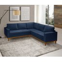 Ver imagem 1 de Sofá de Canto Living 5 Lug. Toronto com Base Retro Madeira de Reflorestamento - Veludo Azul
