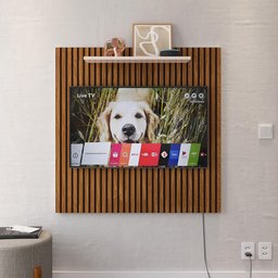 Painel Star Tv 32" Prateleira Superior Inferior Sala Estar Quarto Recepção Ripado/off White - 2