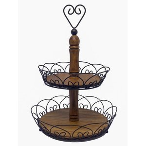 Bandeja Rococo 2 Camadas em Madeira com Ferro Marrom 51,5cm