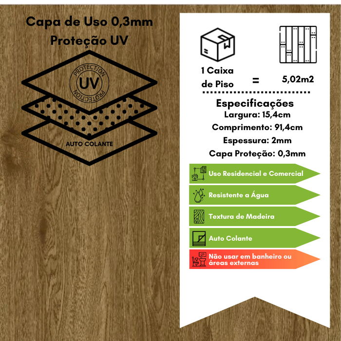 Piso Vinílico Auto Adesivo 2mm com Proteção - Angelim - M2 - 3