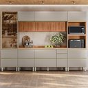 Ver imagem 2 de Cozinha Modulada Proença 6 Peças com Cristaleira e Aéreo 120cm Ripado Nogueira Touch/nude Prime