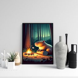 Quadro Capivara no Acampamento 45x34cm:moldura Preta - 1