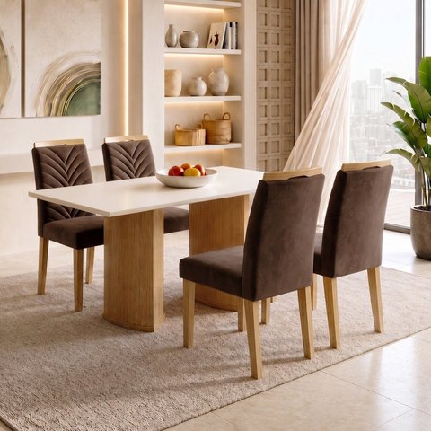 Conjunto de Mesa de Jantar 4 Lugares Retangular 120x80cm MDF Cinamomo