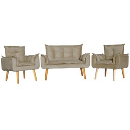 Conjunto 2 Poltronas Para Sala Decorativa e Namoradeira Opala Suede Capuccino ANF Store - 1